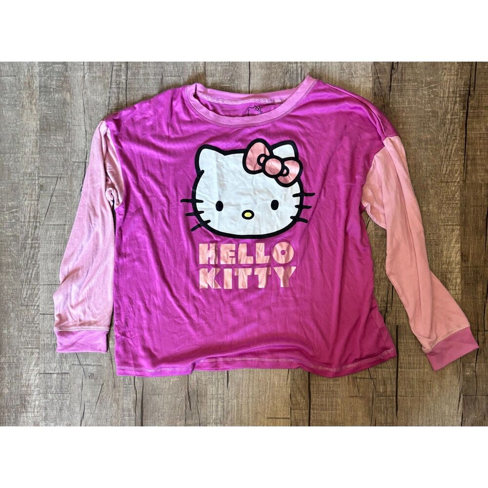 Hello Kitty Girls Long Sleeve Shirt Pink Graphic Tee Size XL‎ 16-18 Sanrio